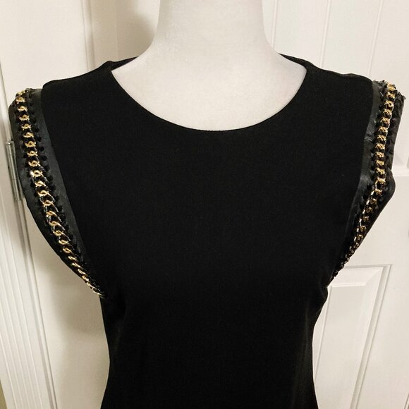 DEX Black pencil dress w/ pleather and gold tone chain detailing ~ MEDIUM LARGE - Picture 4 of 15